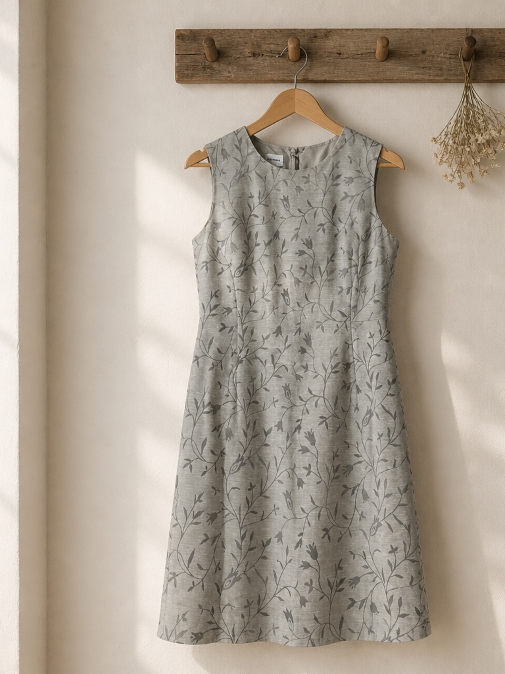 Sleeveless Grey Floral A-Line Dress
